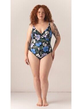 Jantzen Plus Size 14 Floral V-Neck Wrap One Piece Swimsuit Tummy Control - NWT